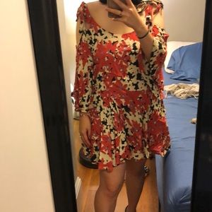 Free People Open shoulder red floral mini dress